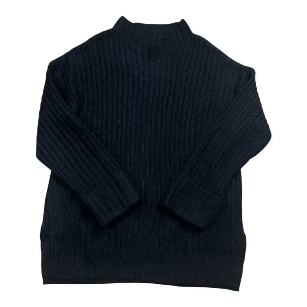 Old Navy Black Knit Funnel Neck Pullover Sweater Size L Tall Cuffed Sleeve Tunic
